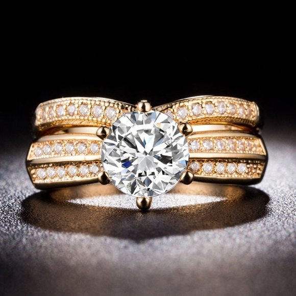 14K Rose Gold Plated Round Brillant Cut CZ Wedding Couple Ring, MLNN1020 - Picture 1 of 4
